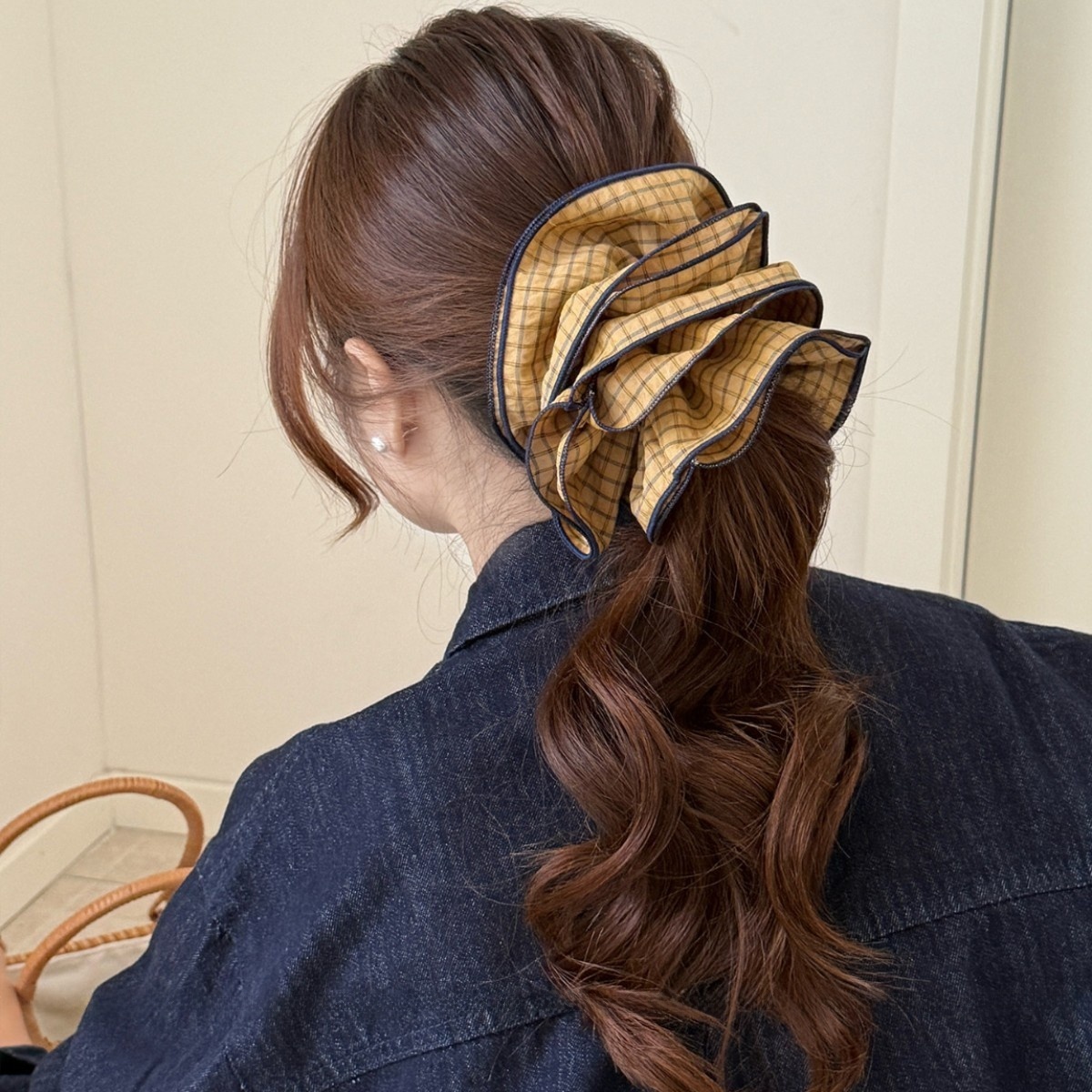 Women's Spring Cloth Hair Tie Daily Accessories Black Plaid Stripe