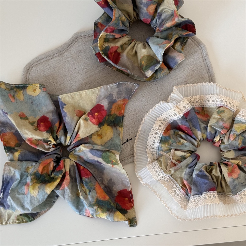 Women's Cloth Elastic Scarf Hair Tie Retro Oil Painting Floral