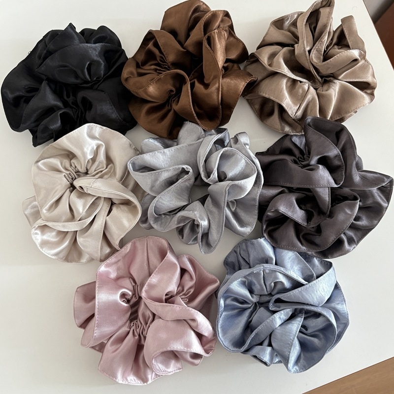 Women's Elegant Double Layer Satin Low Ponytail Hair Tie Solid Color