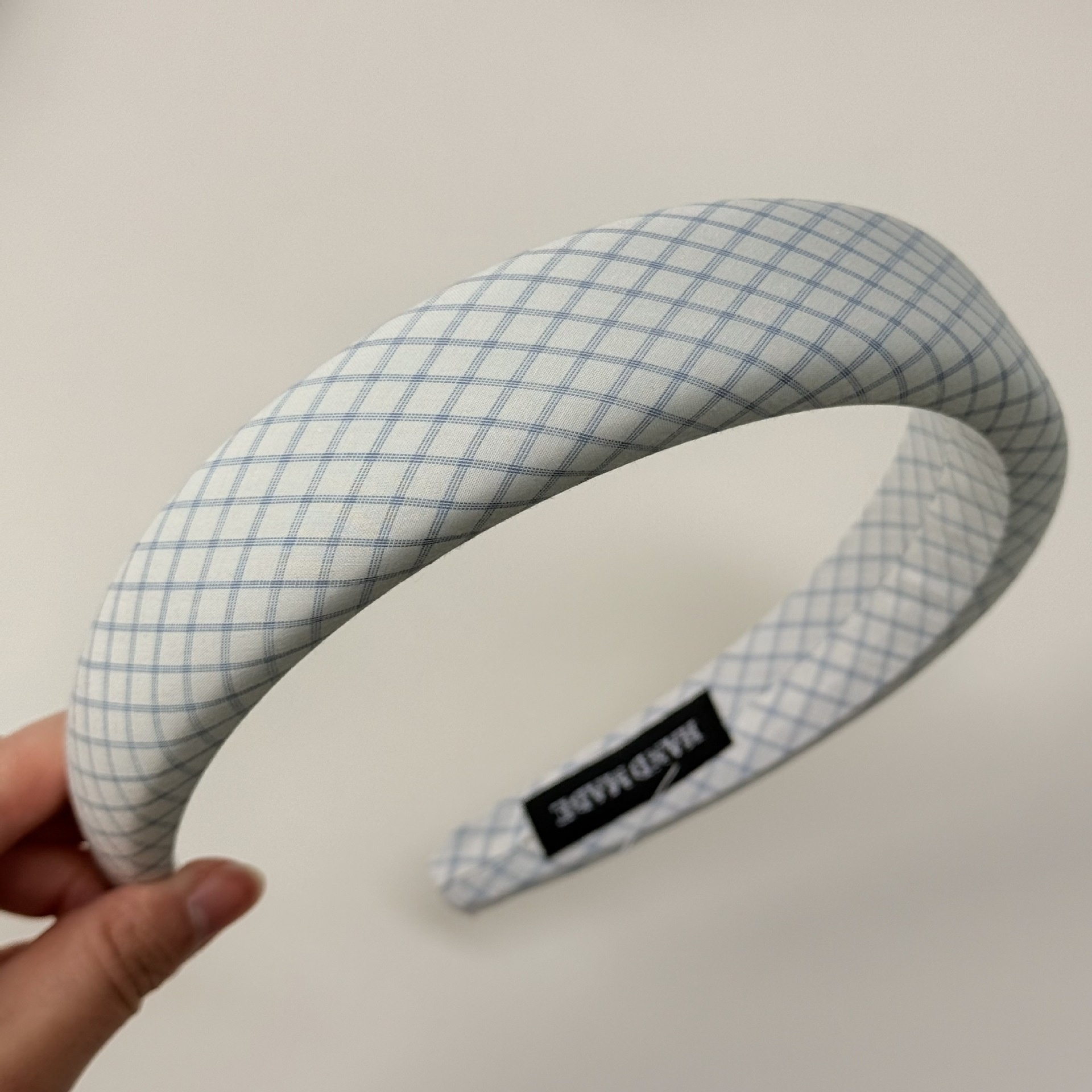 Women Sweet Cloth Hair Band Spring Daily Wear Blue Plaid Pattern