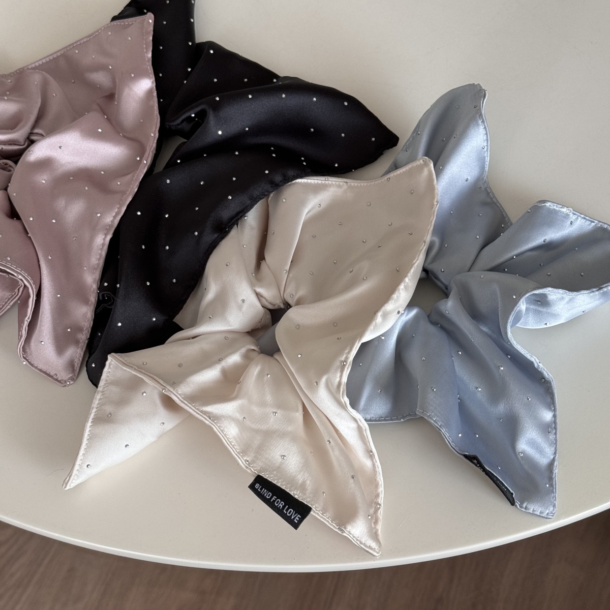 Women's Rhinestone Scarf Hair Ties Large Solid Fabric Square Hair Bands