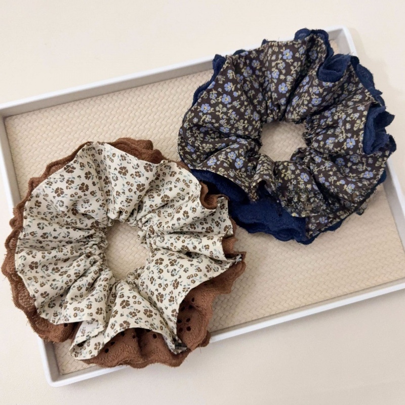 Women's Autumn Cloth Hair Tie Scrunchies Coffee Navy Ditsy Floral