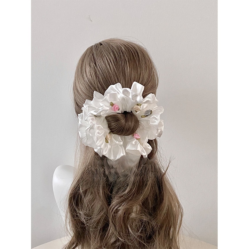 Women's French Spring Satin Hair Tie Scrunchie Colorful Ditsy Floral