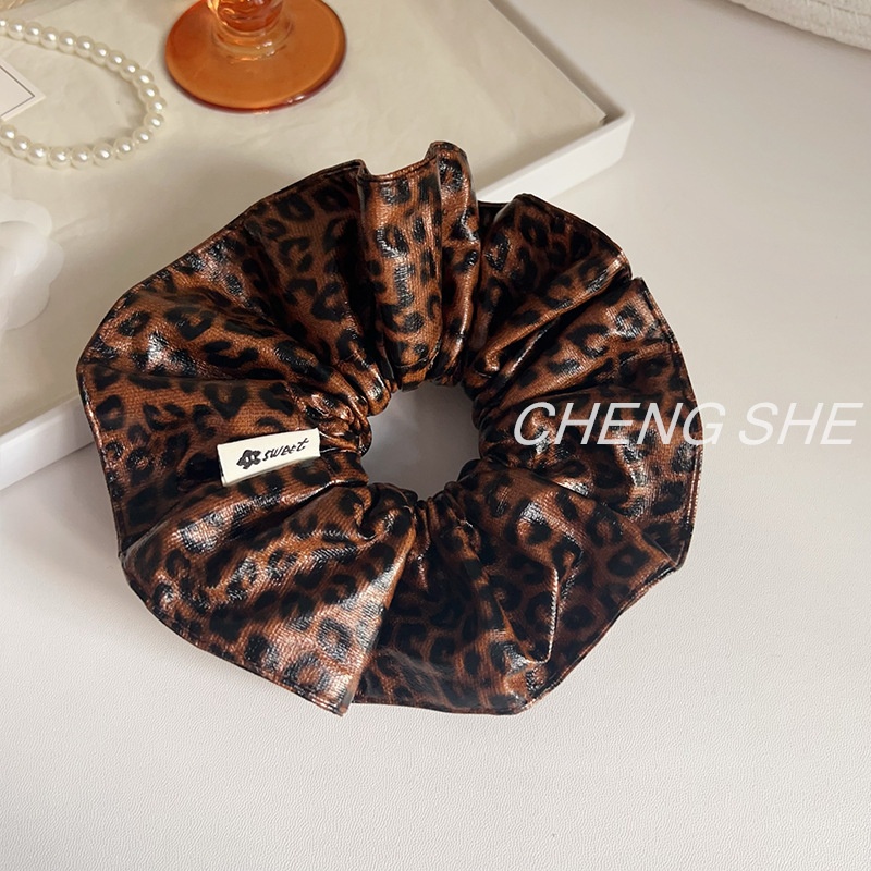 Women's Retro High Elastic Leather Hair Ties For Bun Leopard Print