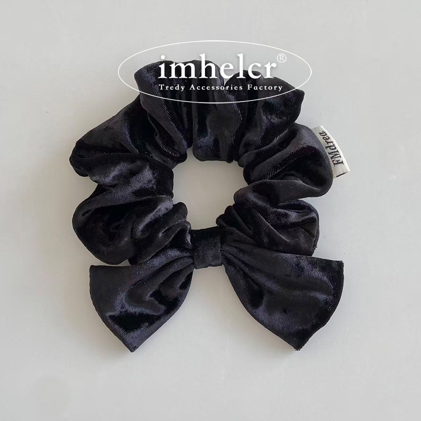 Women Autumn Winter Velvet Bow Hair Band Elastic Scrunchie Solid Color