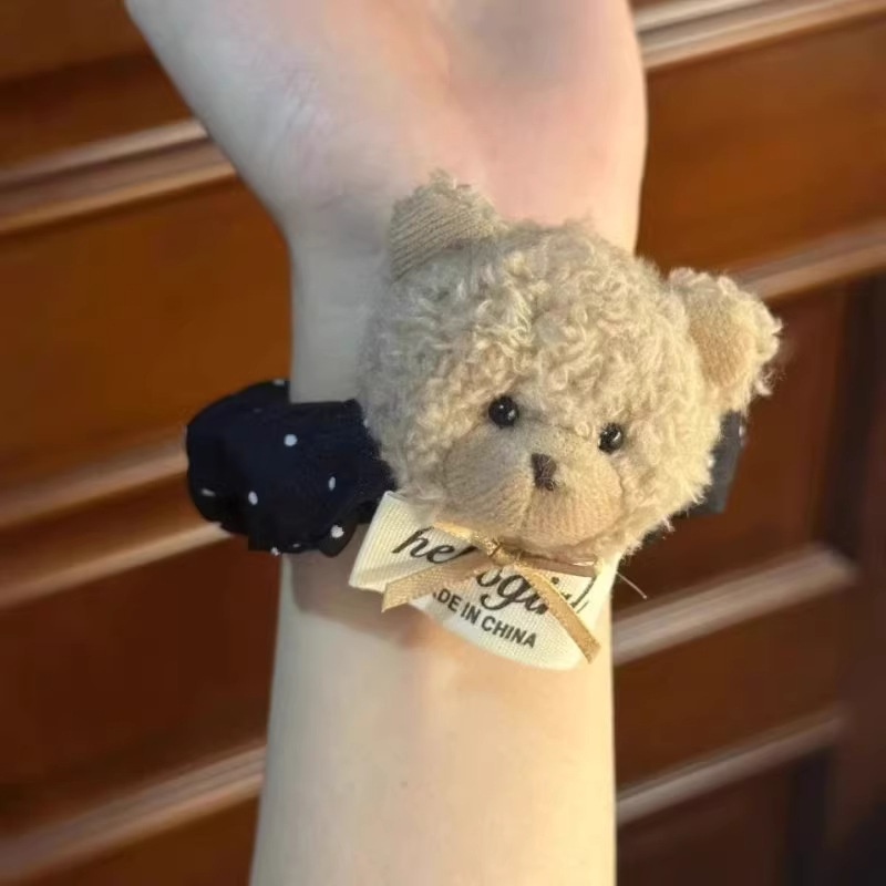 Women's Soft Cloth Hair Tie For Autumn Winter Little Bear Polka Dots