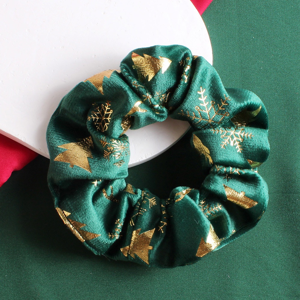 Women's Festive Christmas Bun Hair Tie Red Velvet Gold Embossed