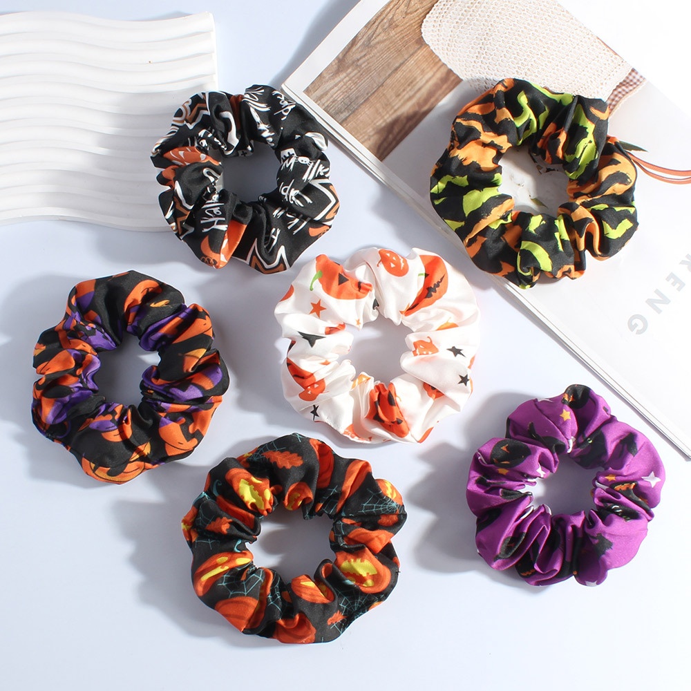 Women's Streetwear Satin Hair Scrunchies Funny Halloween Printed