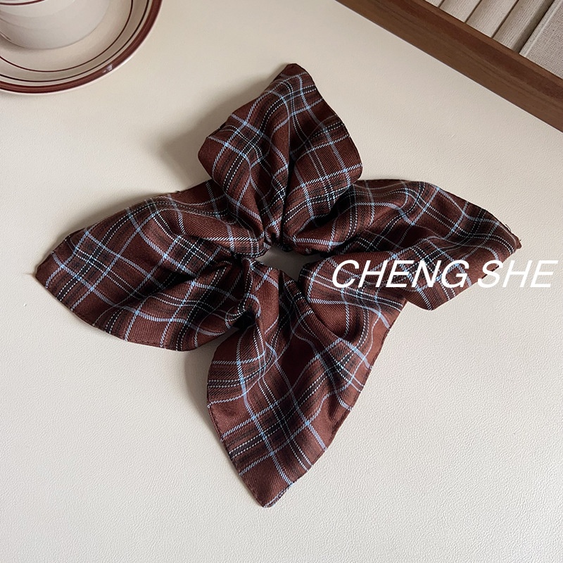 Women's Preppy Hair Ties British Plaid Brown Coffee Cloth Hair Accessories