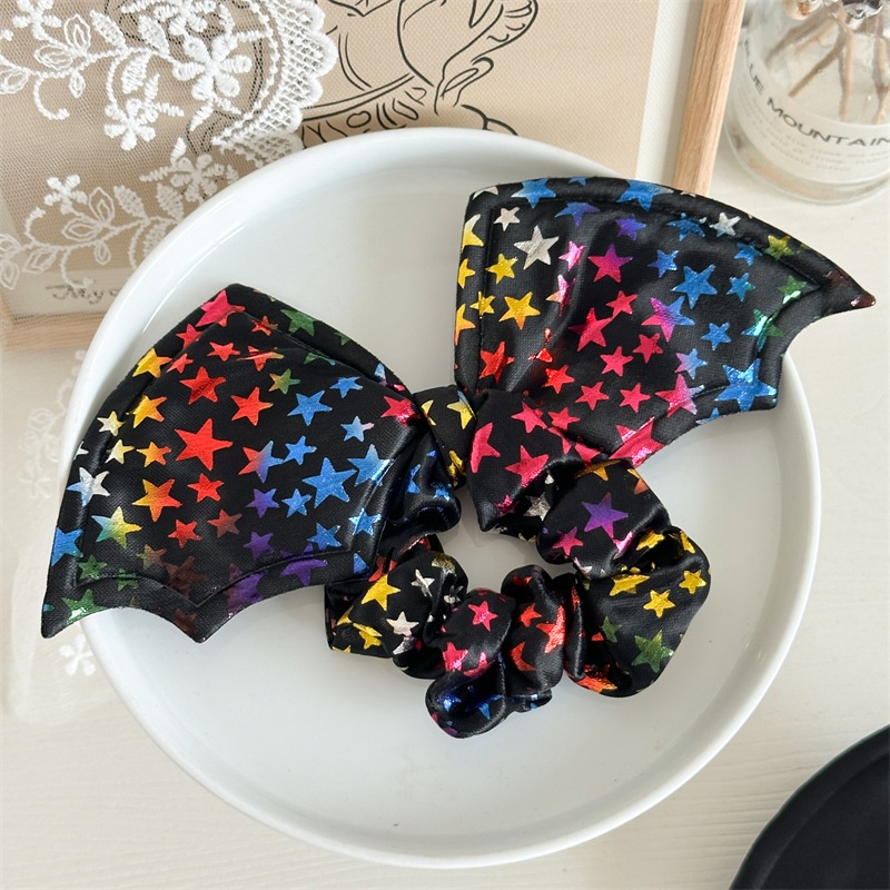 Women's Handmade Halloween Party Hair Scrunchie Retro Gothic Bat Bow