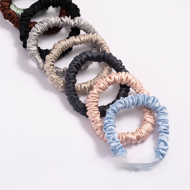 Women's Handmade Luxury 100% Silk Mini Hair Scrunchies Pure Color