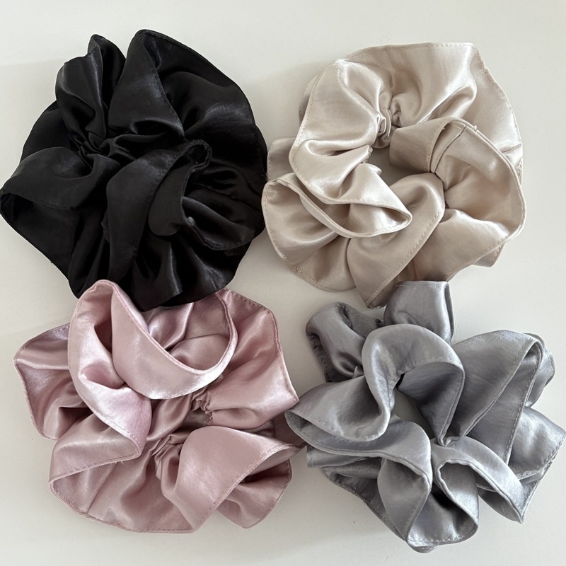Women's Elegant Double Layer Satin Low Ponytail Hair Tie Solid Color