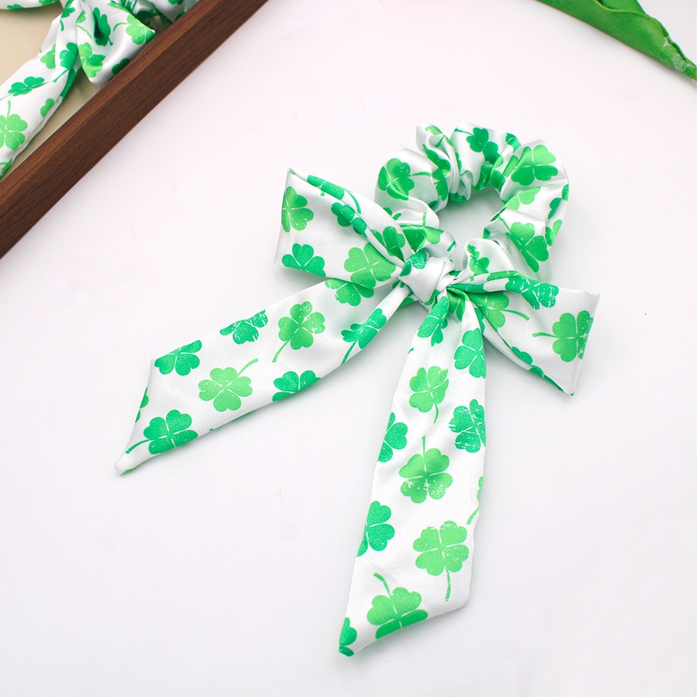 Women's Big Bow Hair Tie Headband Green Shamrock St. Patrick's Polyester
