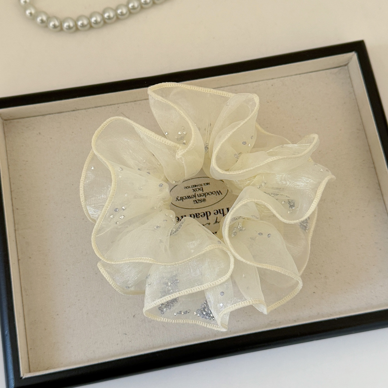 Women's Summer Rhinestone Gauze Floral Hair Tie Black Lilac Yellow