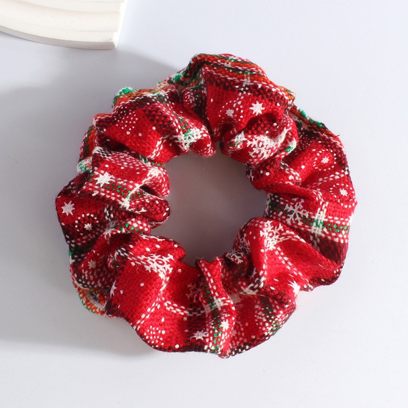 Unisex Holiday Cloth Hair Tie Scrunchie Christmas Snowman Pattern