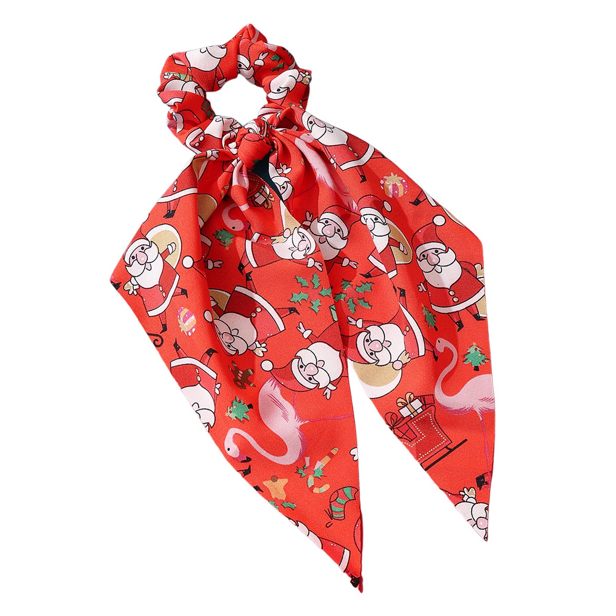 Women's Cloth Ribbon Elastic Hair Ties Christmas Santa Claus Pattern