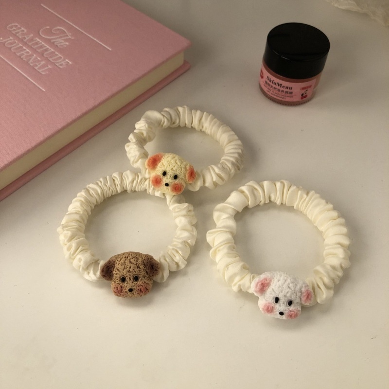 Girls Cute Puppy Cartoon Hair Loop Soft Ponytail Holder Sweet Ins Style Headwear