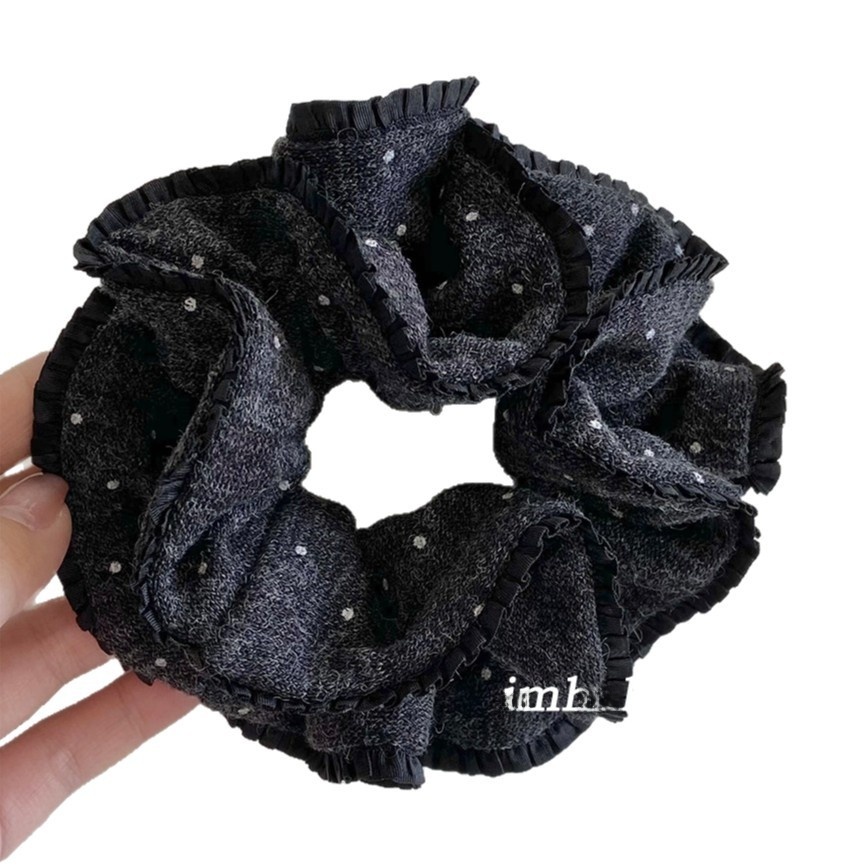 Women's Autumn Winter Knit Hair Tie Accessories Grey Polka Dots