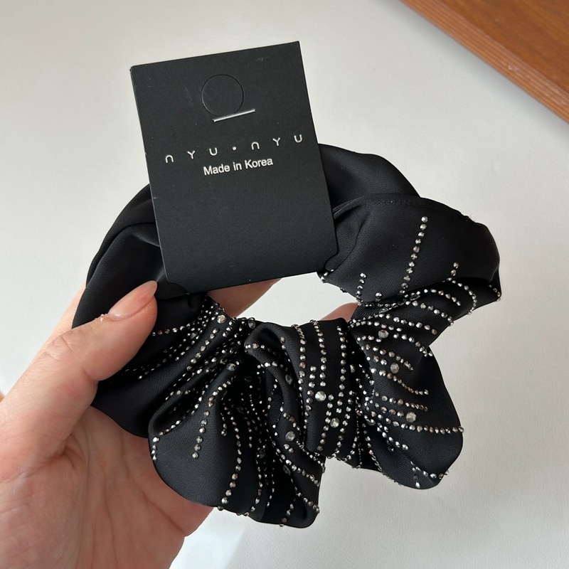 Women's Sparkly Rhinestone French Style Autumn Cloth Hair Tie Black