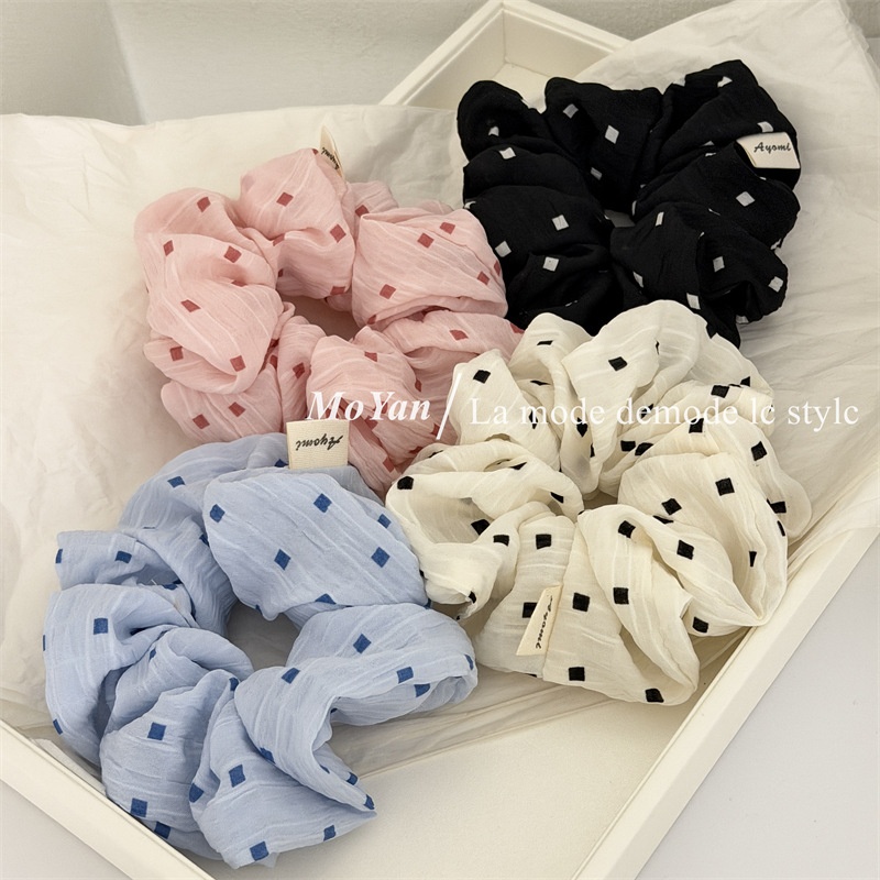 Women's Soft Cloth Daily Wear Hair Tie Scrunchie Accessory Beige Gingham