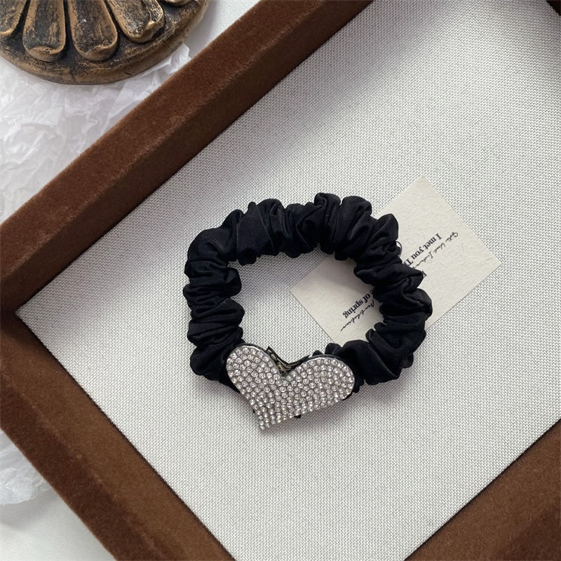 Women's Stylish Alloy Elastic Hair Ties Black Diamond Heart Shaped