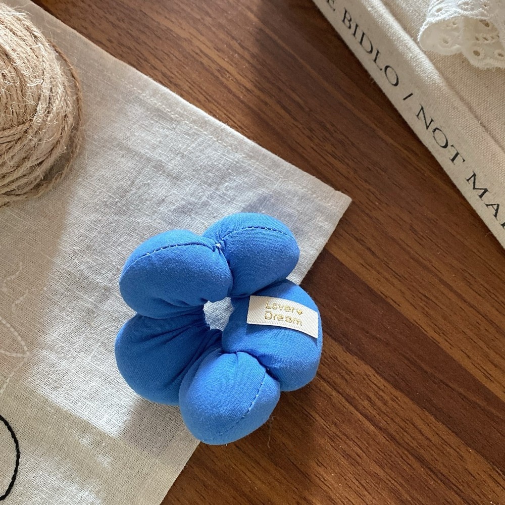 Women Sweet Cloth Bubble Braid Hair Rope Spring Floral Bow Knot Beige Pink