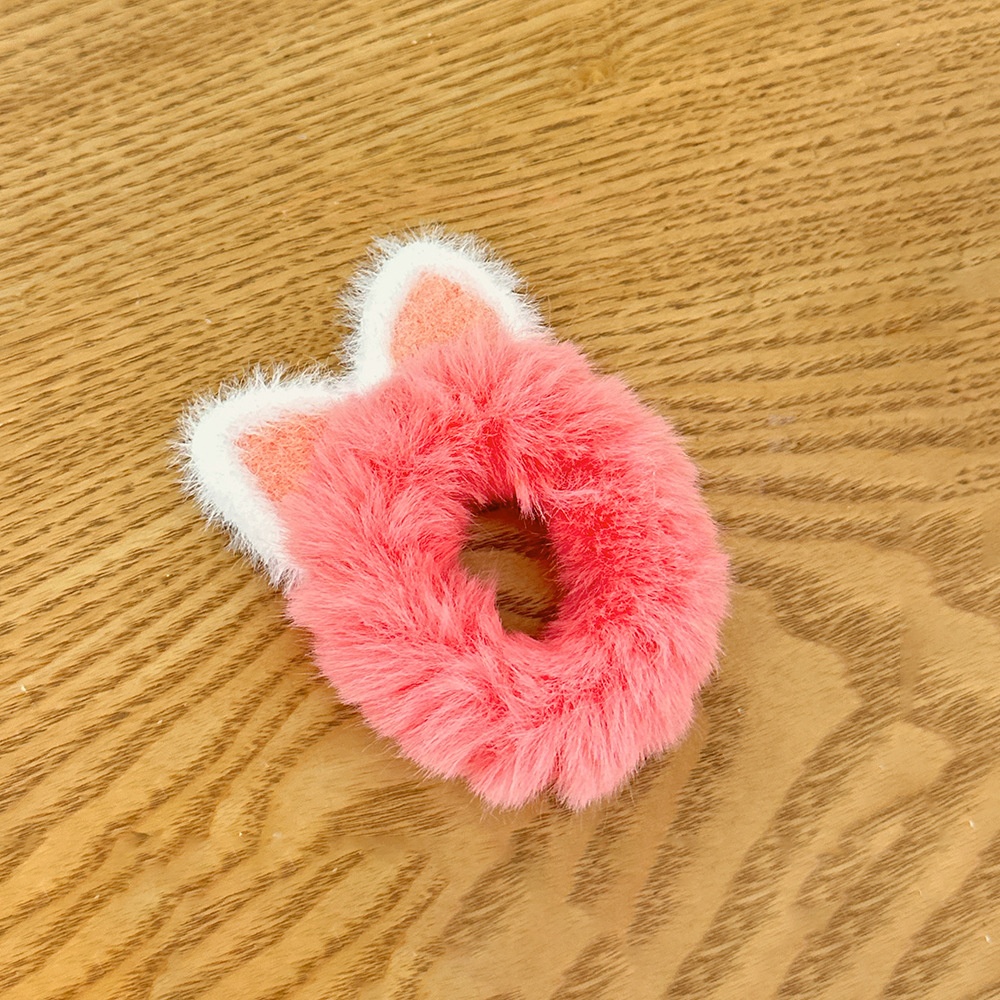 Girls Autumn Winter Plush Cat Ear Ponytail Hair Tie Macaron Colors