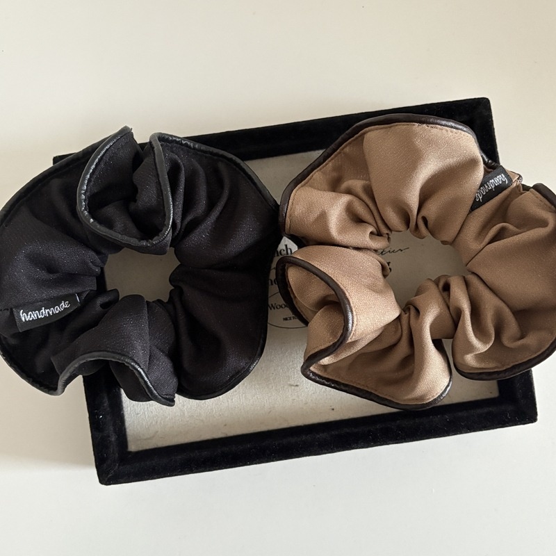 Women's French Style Color Block Hair Tie, Black Cloth Spring Accessory