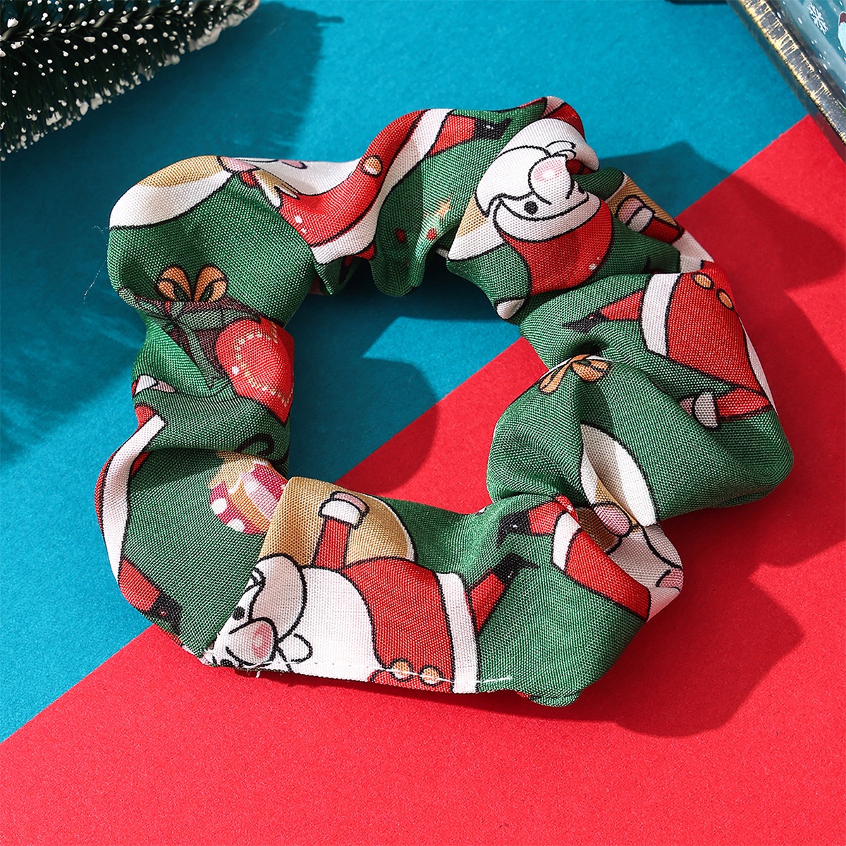 Women's Cloth Ribbon Elastic Hair Ties Christmas Santa Claus Pattern