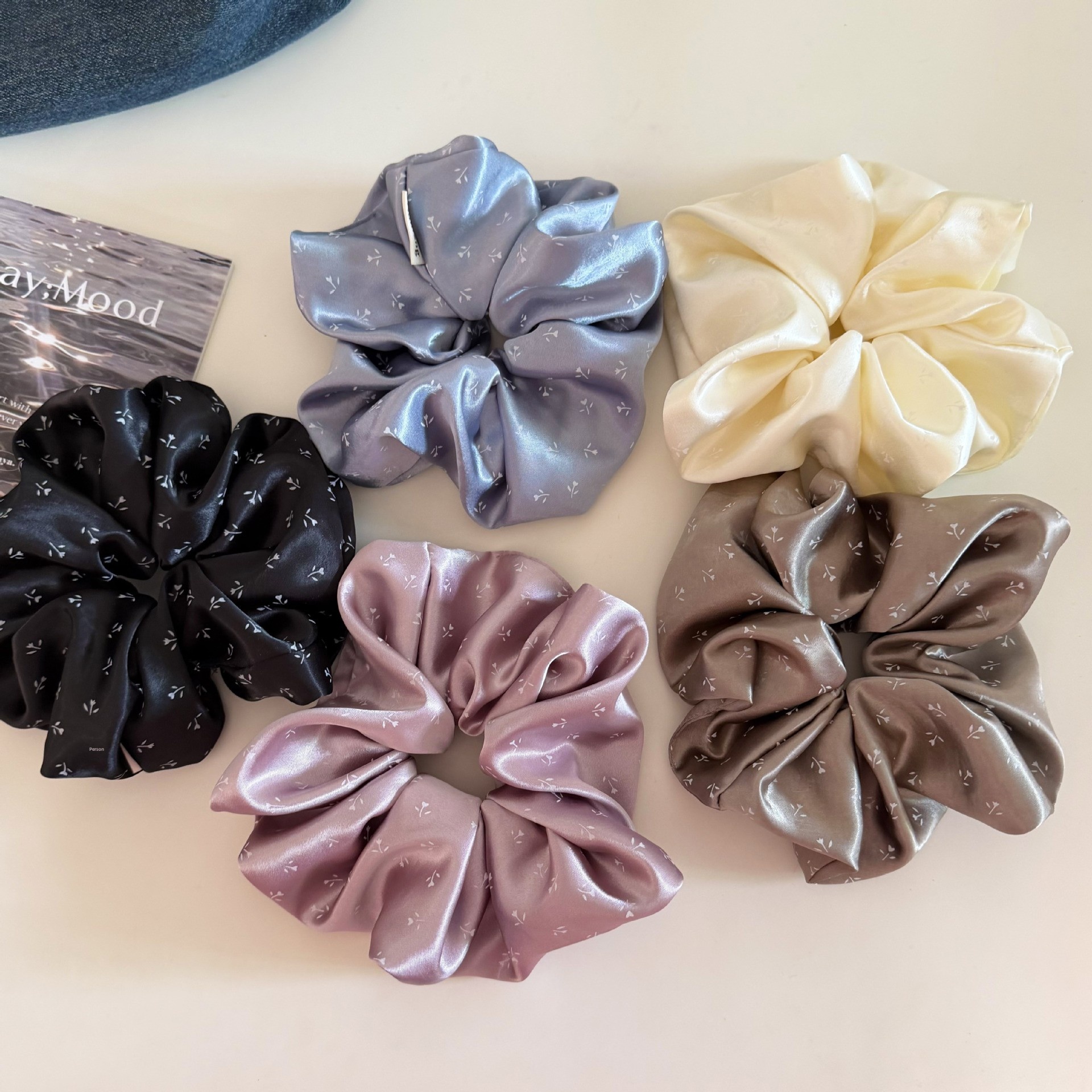 Women's Elegant Satin Hair Tie Daily Accessories Blue Ditsy Floral