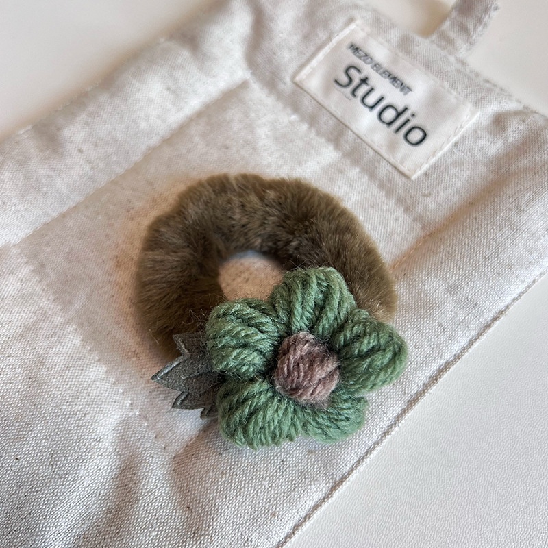 Women's Sweet Plush Flower Hair Tie Autumn Winter Accessory Beige