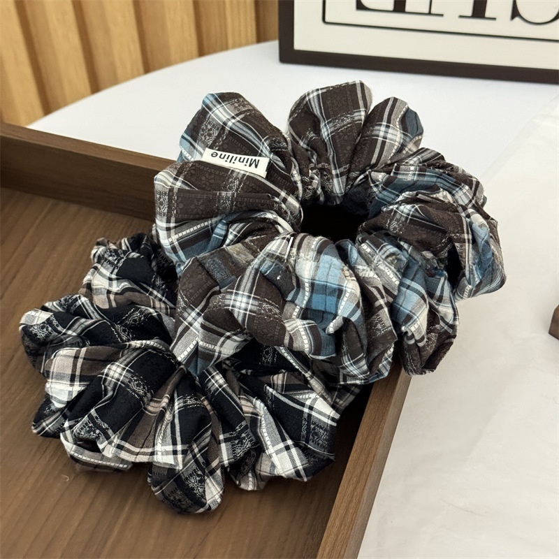 Women's Stylish Cloth Scrunchie Hair Accessories Blue Yellow Plaid