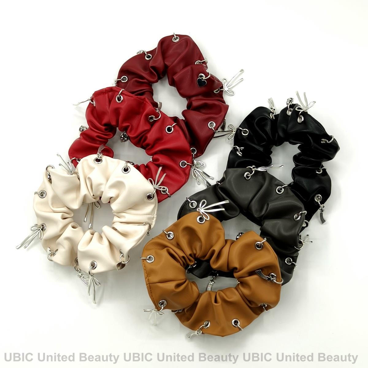 Women's Punk PU Leather Large Bow Elastic Hair Tie Metal Buckle Solid Color