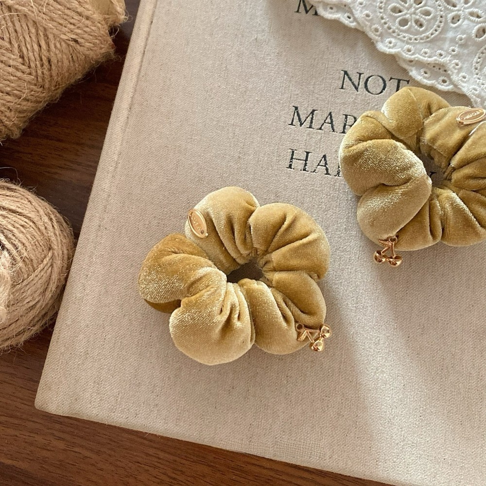 Women Seasonal Velvet Elastic Hairband Gold Foil Floral Solid Color