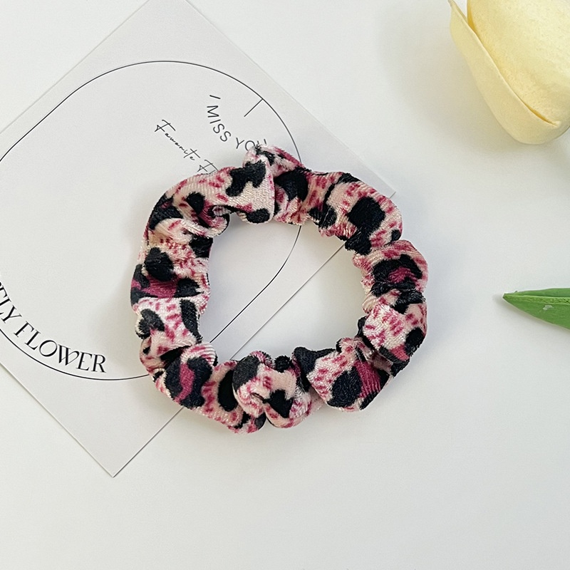 Girls High Elasticity Velvet Hair Band No Damage Winter Leopard Print Hair Tie