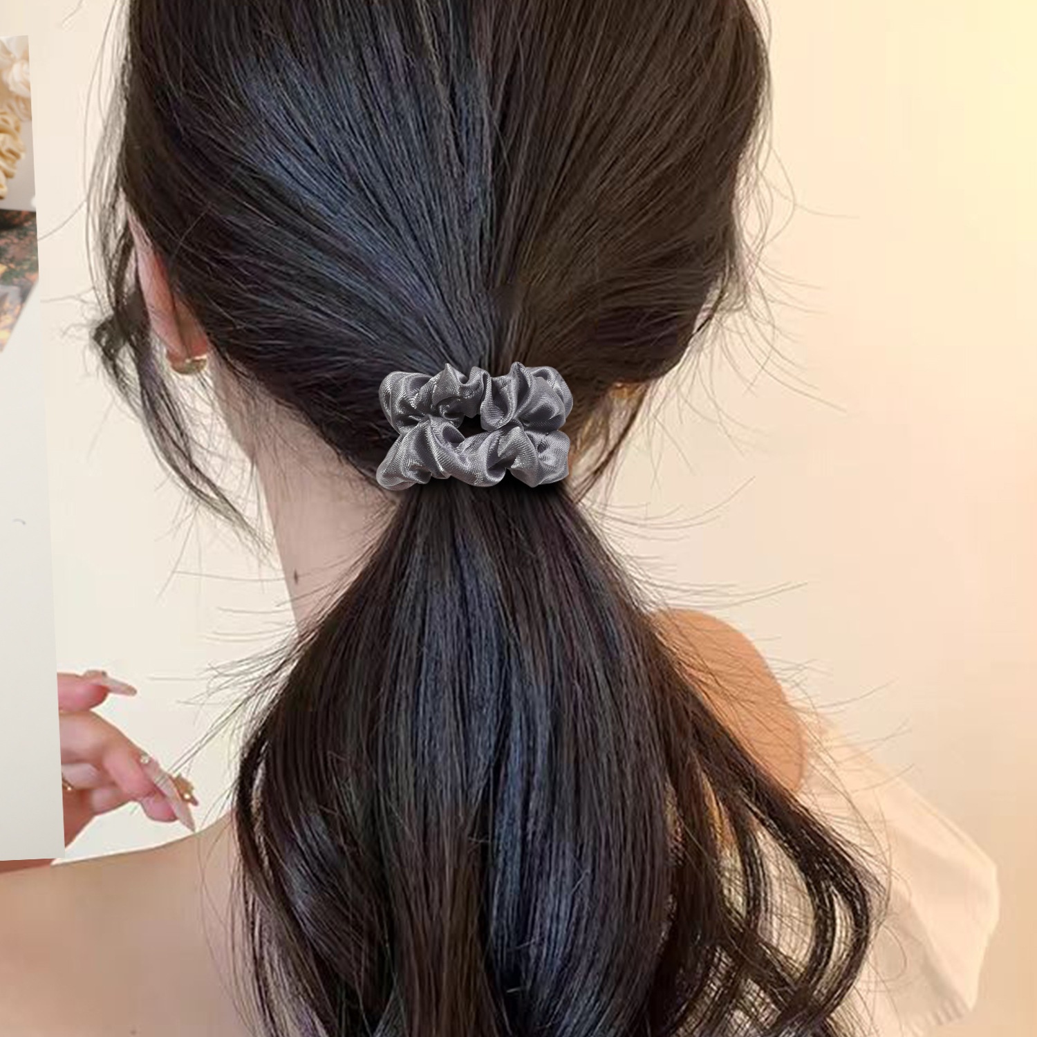 Women's Elegant Satin Scrunchies Damage-Free Ponytail Hair Ties Solid Color