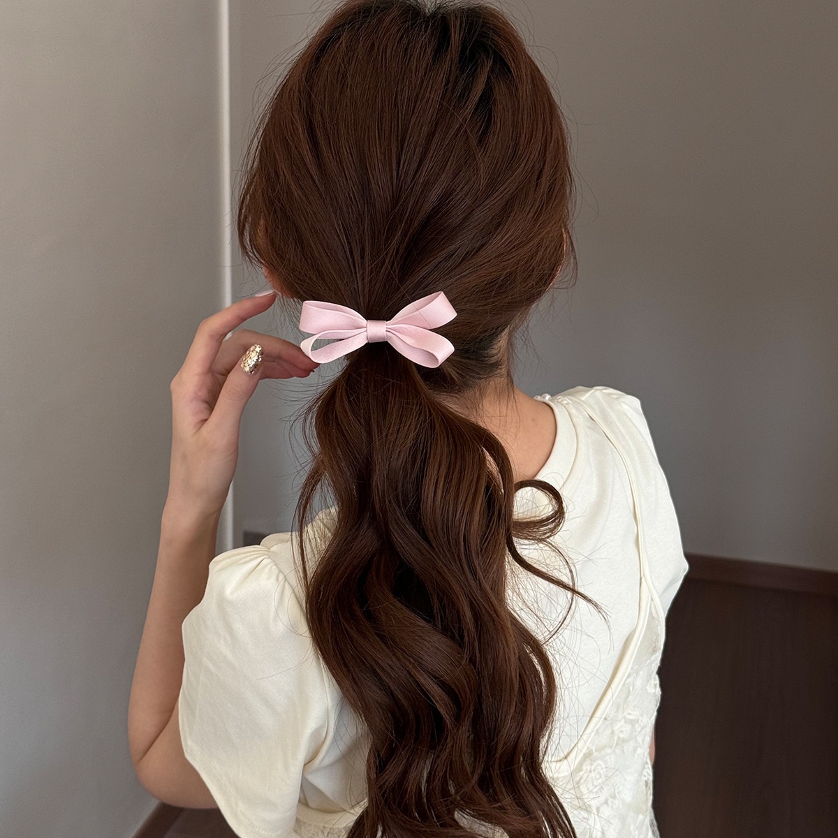 Women's Comfortable Soft Polyester Everyday Bow Knot Hair Tie Pink