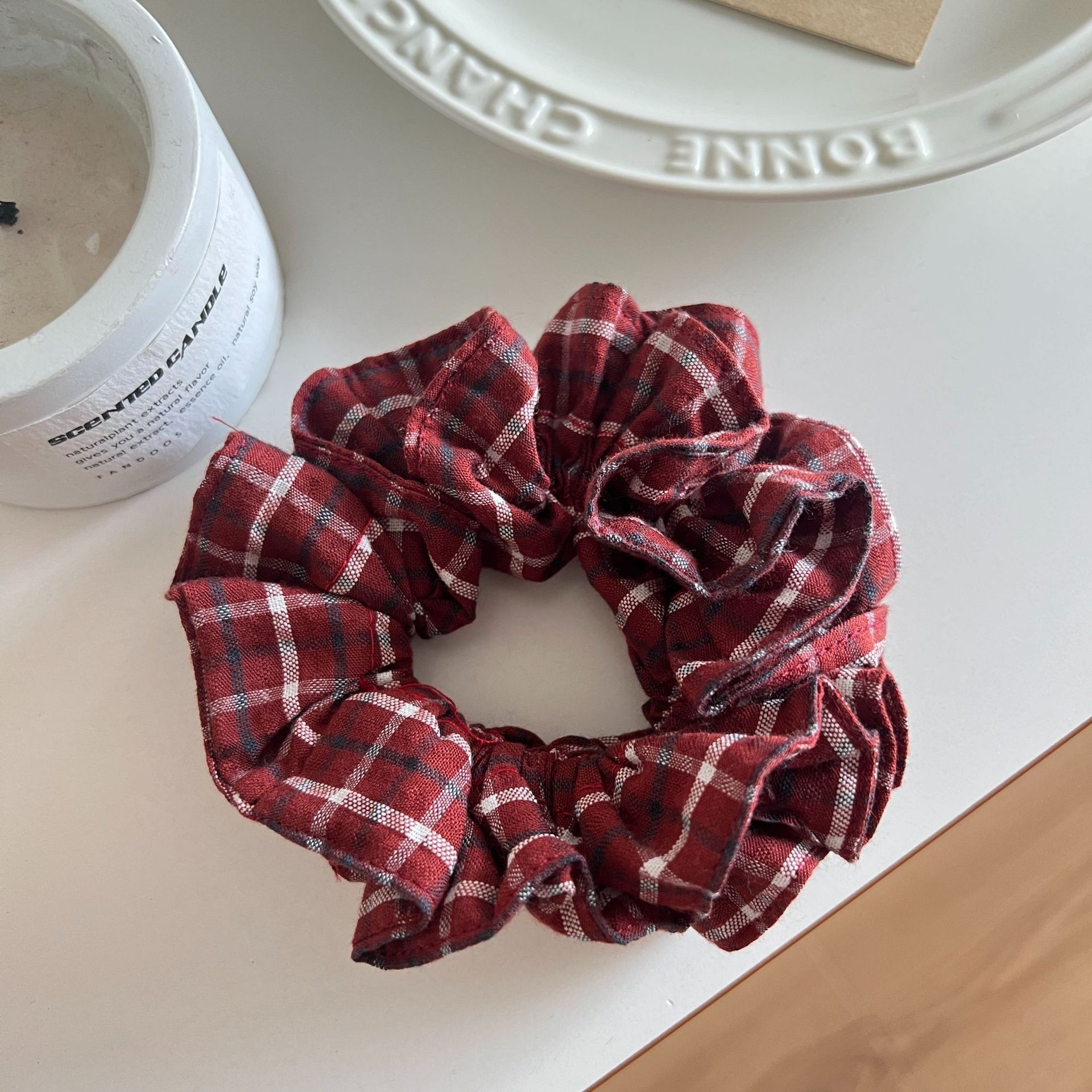 Women's 3D Volumizing Cloth Hair Scrunchies Double Layer Plaid
