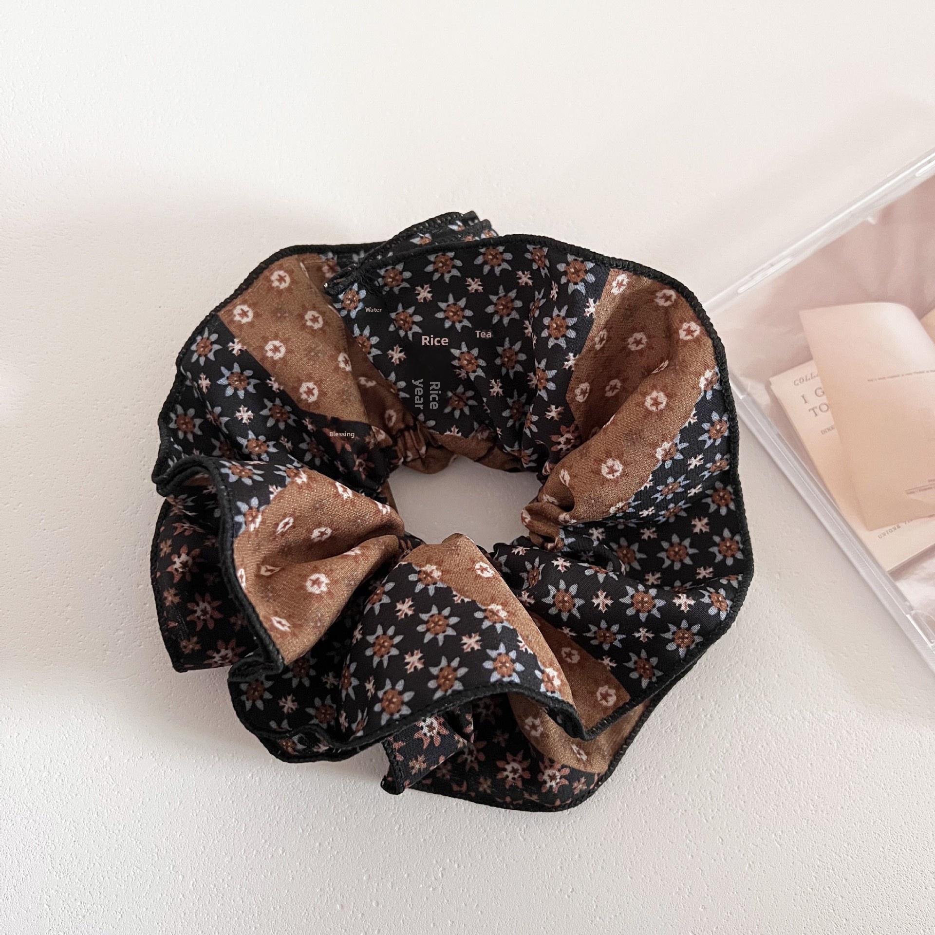 Women's Retro Patchwork Floral Hair Ties Aesthetic Color Block Cloth Bands