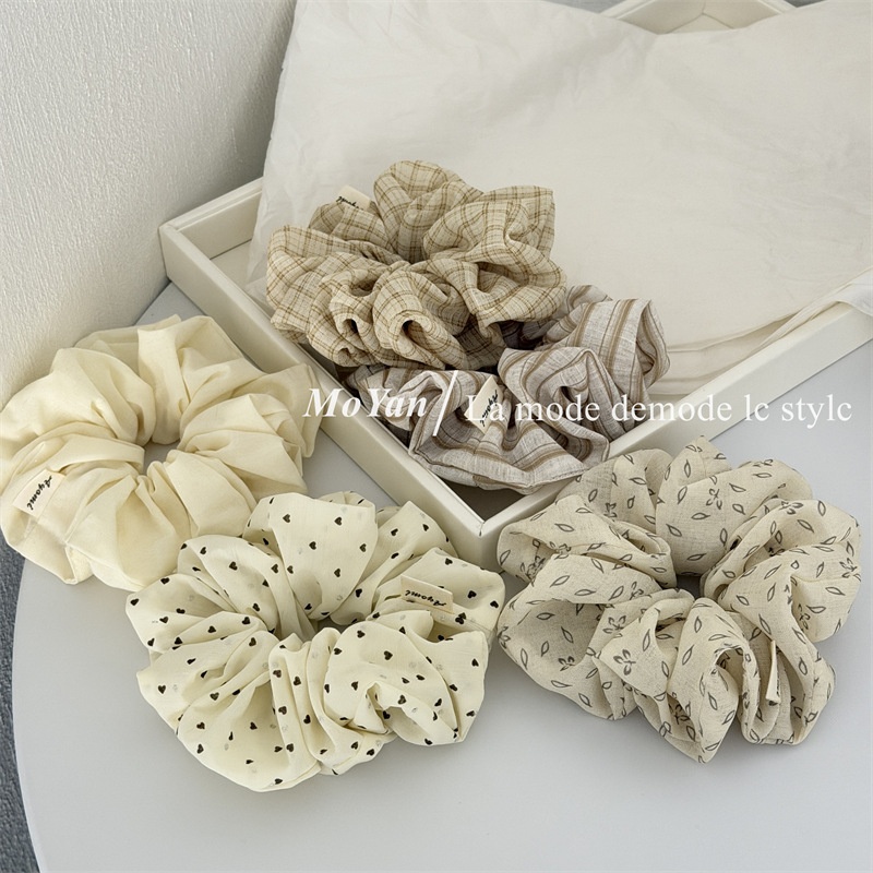 Women's Soft Cloth Daily Hair Tie Scrunchie Beige Solid Color