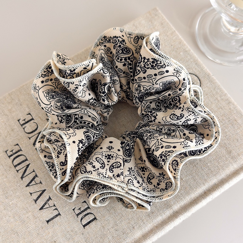 Women's Romantic Cloth Scrunchie Vintage Black White Coffee Paisley