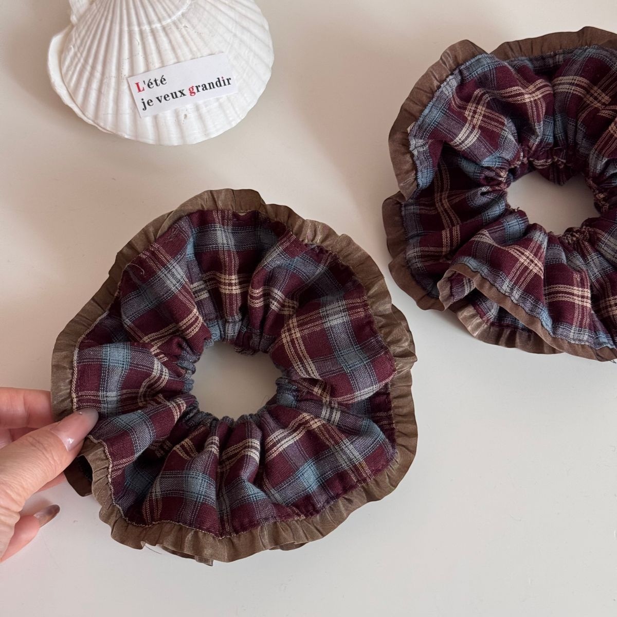 Women's Winter Soft Cloth Hair Tie Scrunchie Blue Purple Plaid