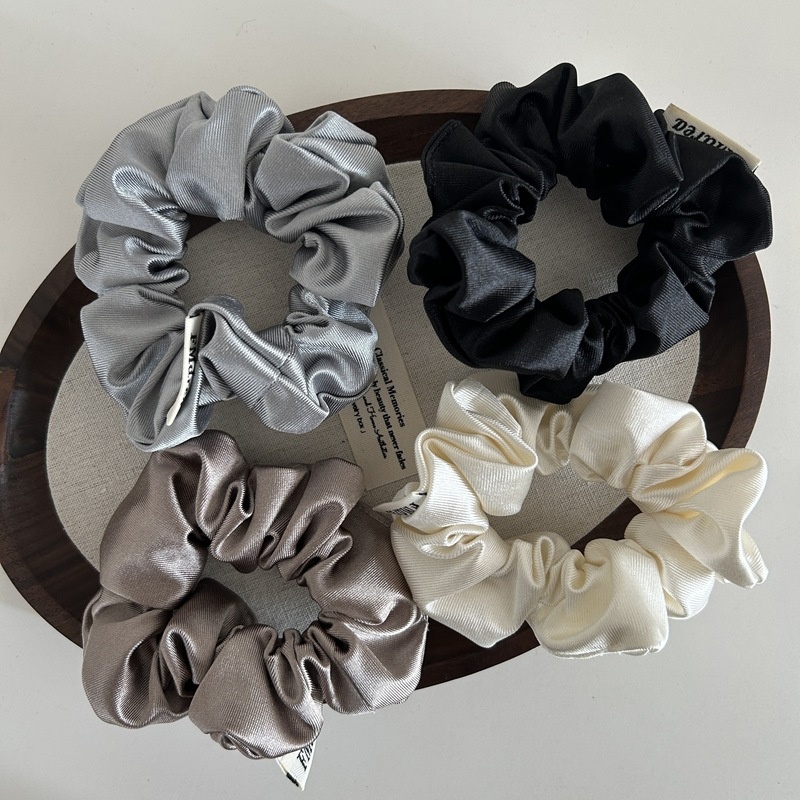 Women's Elegant French Style Satin Spring Hair Tie Solid Black