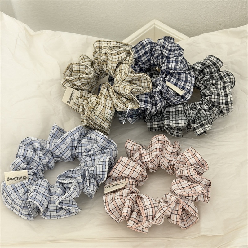 Women's Cloth Hair Scrunchies Daily Ponytail Holder Checkered Plaid