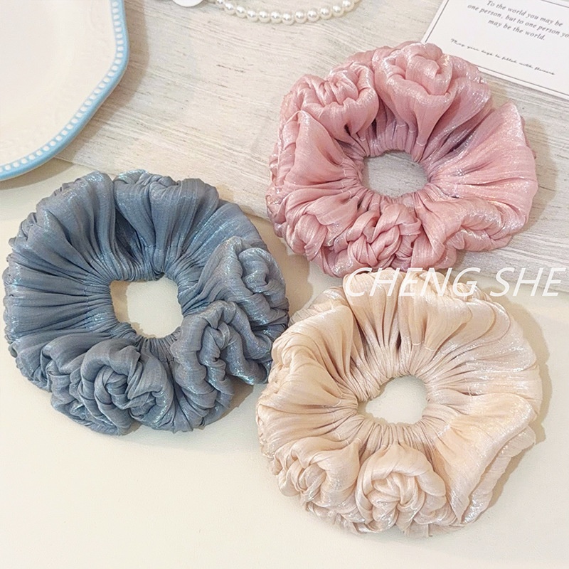 Women's Sweet Spring Summer Tulle Flower Hair Rubber Band Grey