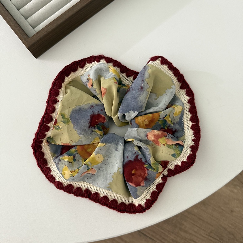 Women's Retro Oil Painting Hair Tie Stylish Ditsy Floral Cloth Hair Accessory