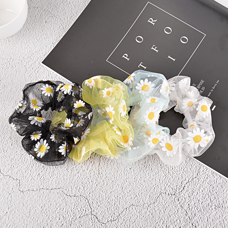 Women's Mesh Daisy Hair Scrunchies Colorful Floral Festival Elastic Hair Ties