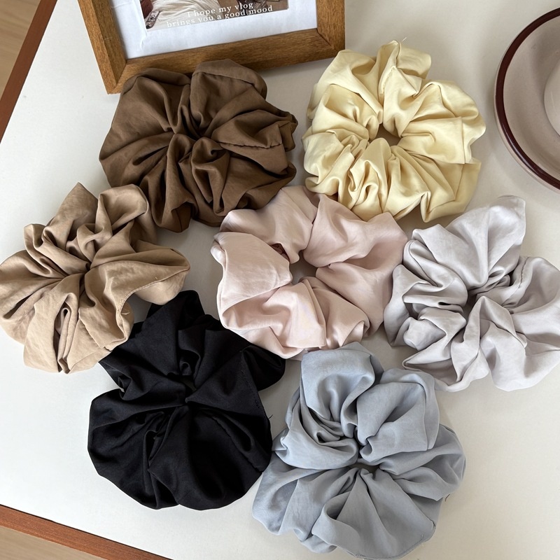 Women Creamy Glossy Cloth Scrunchies Low Ponytail Hair Ties Solid Color