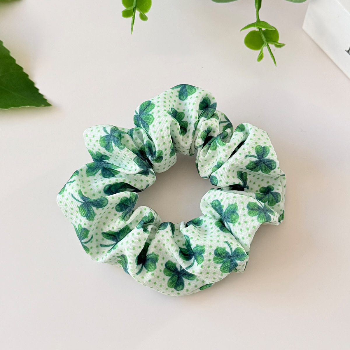 Women's Festival Party Cloth Elastic Hair Tie Green Four Leaf Clover
