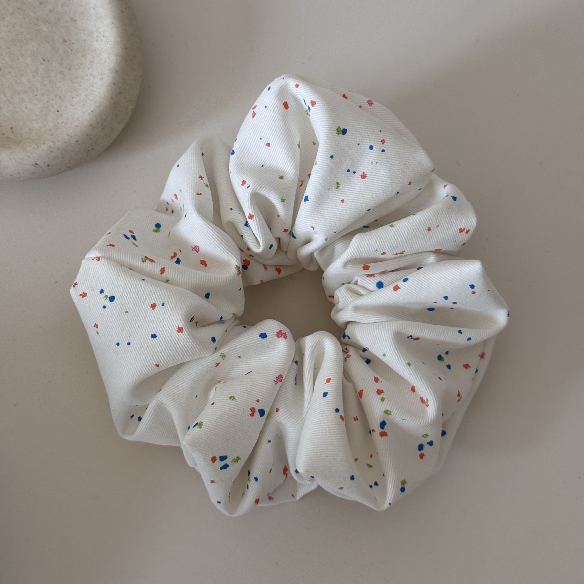 Women's Sweet Spring Satin Lace Hair Tie Scrunchie Beige Polka Dots